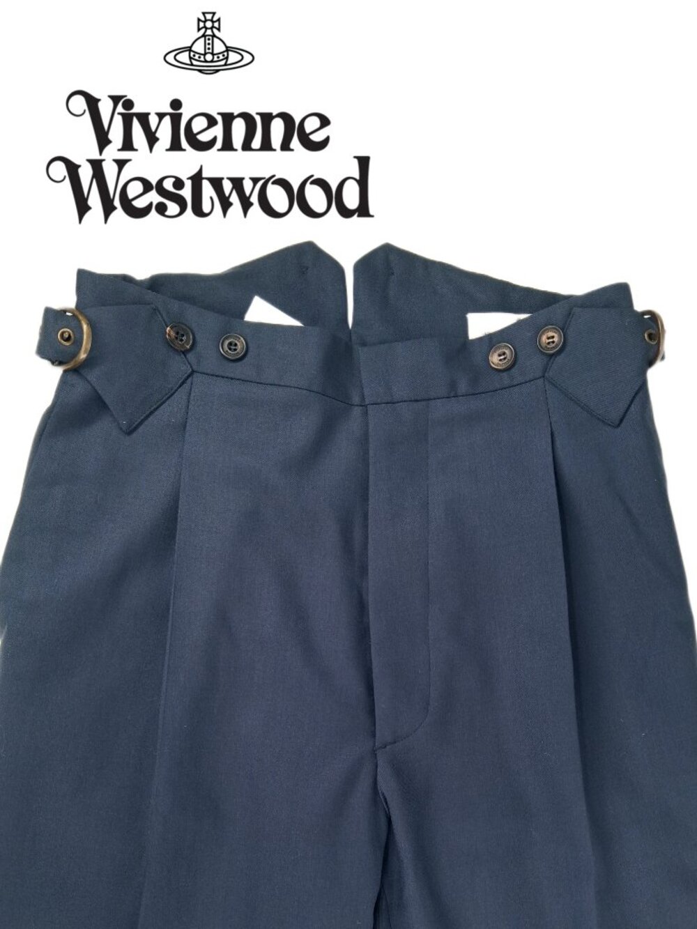 Vivienne Westwood Pants SS18 High Rise Military Trousers Navy Button Fly IT 48 M